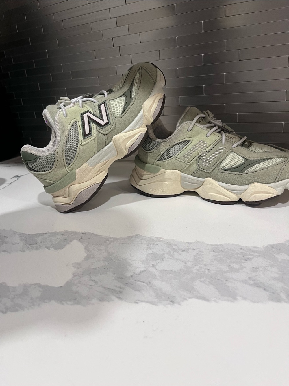 New Balance 9060 Runner Sneakers in Sage Green and Cream